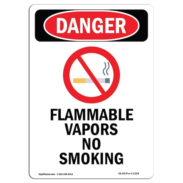 Safety Sign, OSHA Danger, 24" Height, Aluminum, Flammable Vapors No Smoking, Portrait